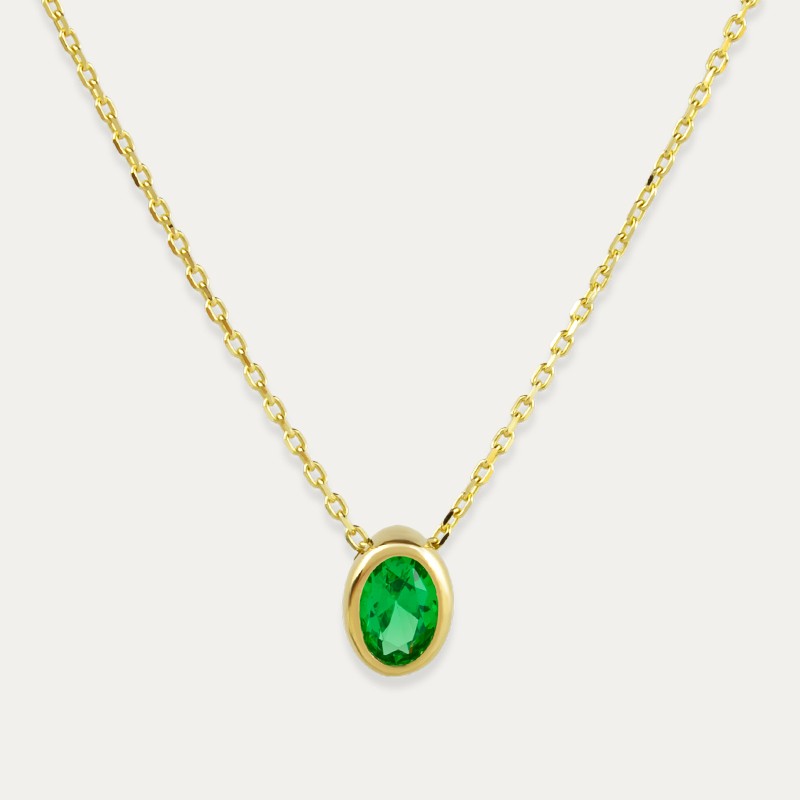 Colgante Oro Piedra Color Esmeralda Oval Olive