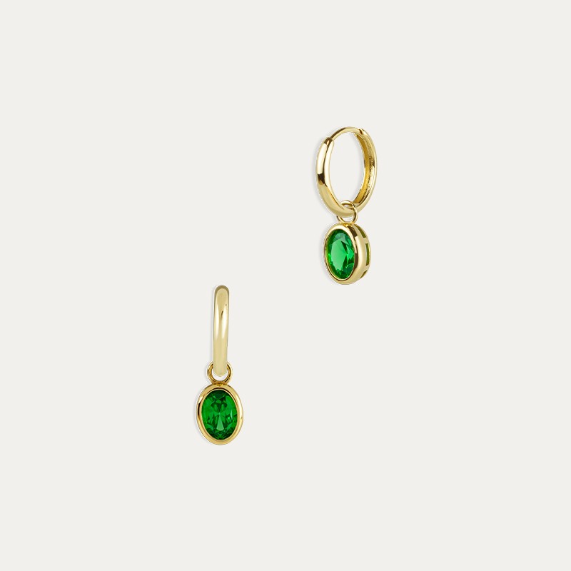 Pendientes Aro Oro Piedras Color Esmeralda Oval Olive