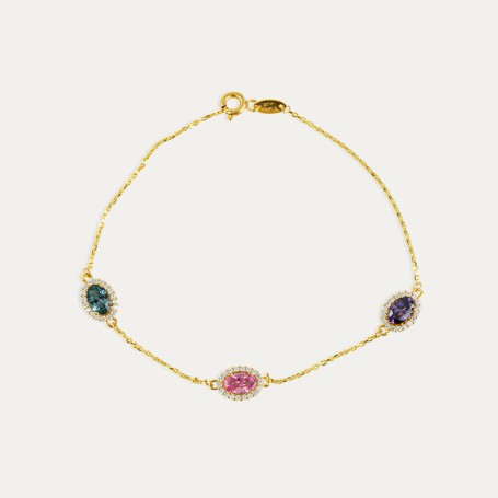 Pulsera Oro Tres Piedras Colores Khamil