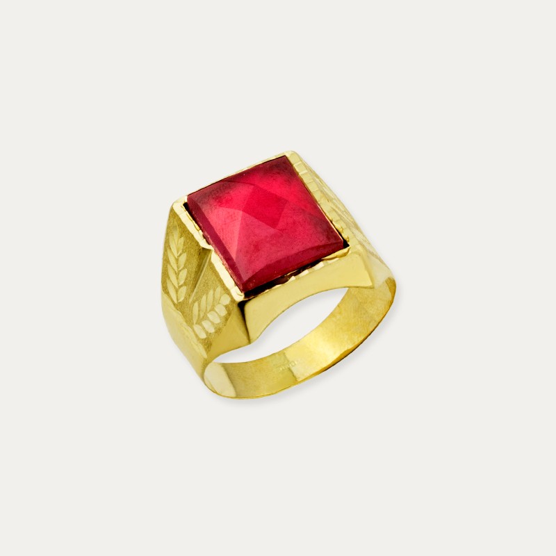 Sello Hombre Oro 9k Rectangular Piedra Color Rubí