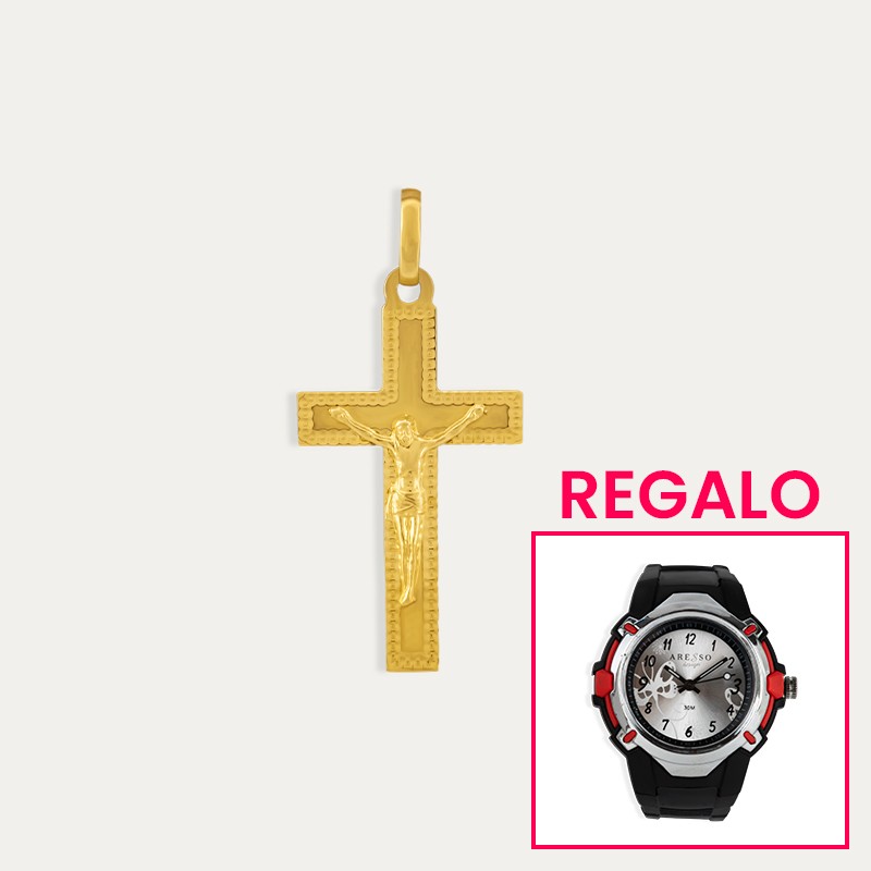 Cruz Oro Cristo Traced + Regalo Reloj
