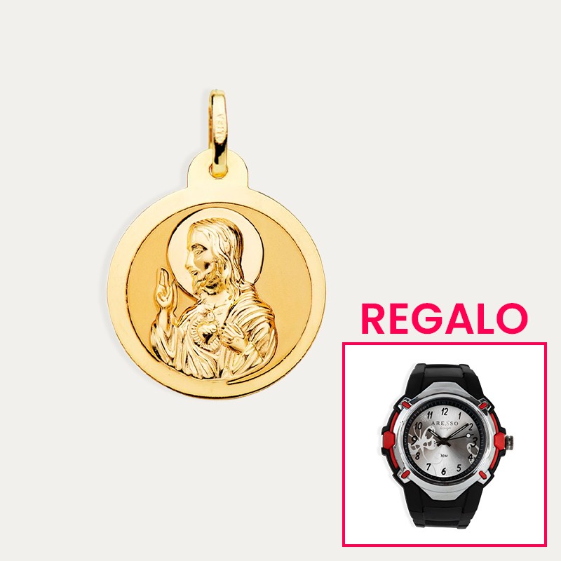 Escapulario Oro 9k Cristo Virgen Sacrecoeur + Regalo Reloj