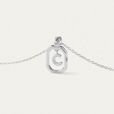 Collar Plata Inicial Octogonal Zoom