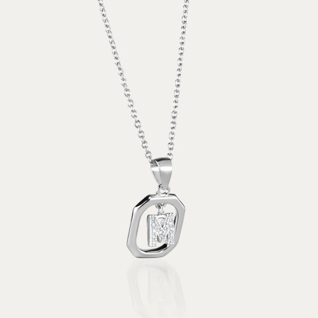 Collar Plata Inicial Octogonal Colgante
