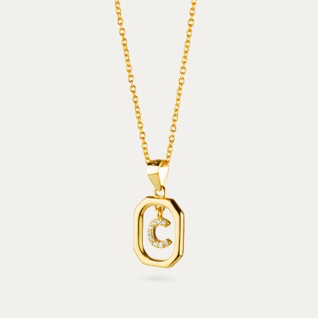 Collar Plata Plateada Inicial Octogonal