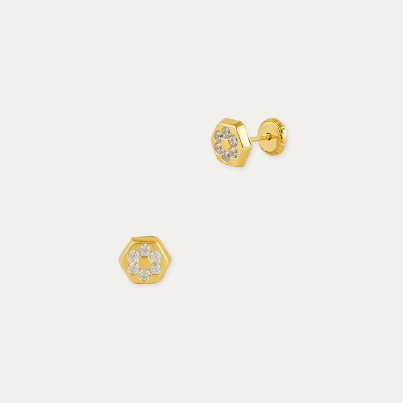 Pendientes Oro Hexagonal Circonitas Kastraki