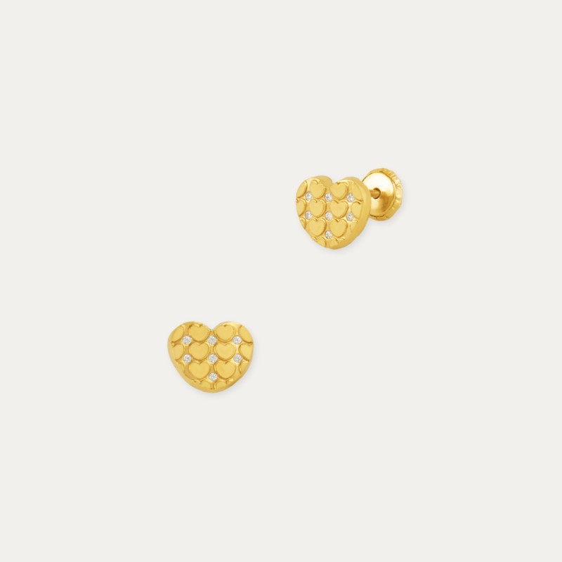 Pendientes Oro Corazón Circonitas Oya