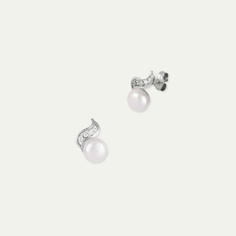 Pendientes Oro Blanco Circonitas Perla Jain