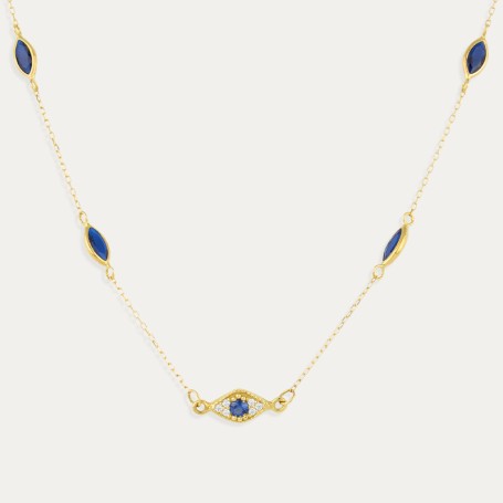 Collar Oro Ojo Piedras Color Zafiro Circonitas Thot