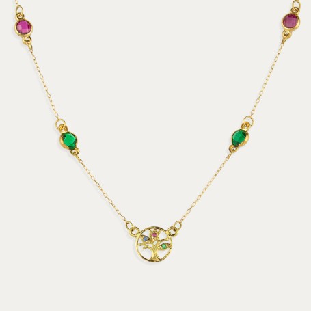 Collar de Oro con Piedras de Color y Árbol Sussy