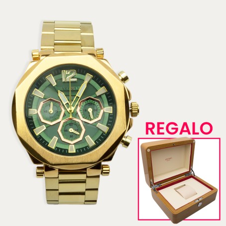Reloj Acero Dorado Hombre Regalo Caja Lujo Fusión