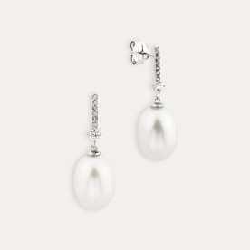 Pendientes Mujer Oro Blanco Circonitas Perla