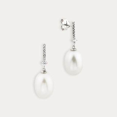 Pendientes Mujer Oro Blanco Circonitas Perla