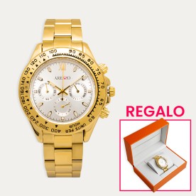Reloj Acero Dorado Hombre Regalo Caja Lujo Paolo