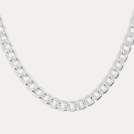 Collar Plata Eslabón Barbado Texturizado