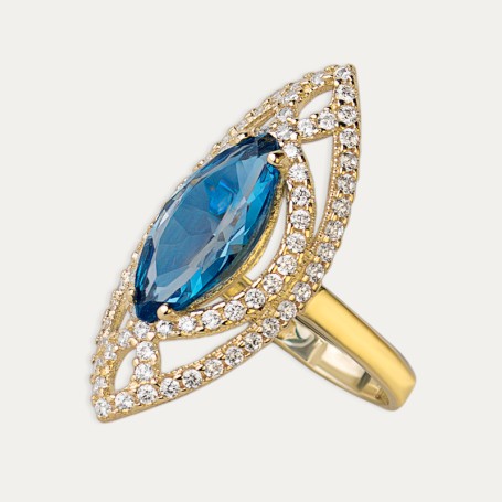 Anillo Oro Circonitas Agua Marina Rialp Perfil