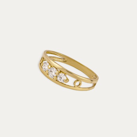 Anillo Oro Tres Circonitas Tírvia Perfil