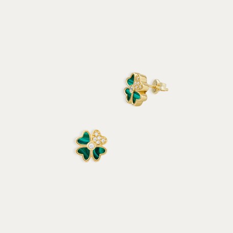 Pendientes Oro Trébol Color Malaquita Chlóe