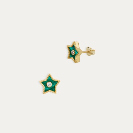 Pendientes Oro Estrella Color Malaquita Chlóe
