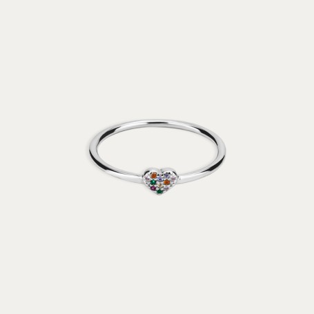Anillo Plata Circonitas Color Corazón Promesa
