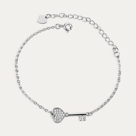 Pulsera Plata Llave Corazón Y Circonitas