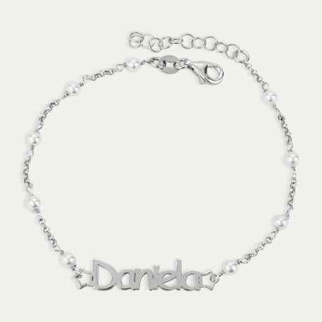 Pulsera Plata Nombre Personalizado Mini Perlas