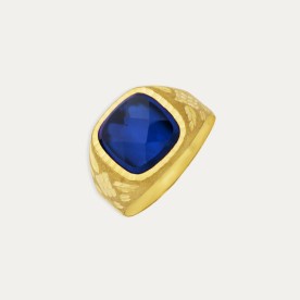 Sello Oro 9k Hombre Piedra Color Zafiro Bluish
