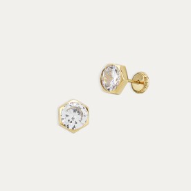 Pendientes Oro Circonita Hexagonal Mali