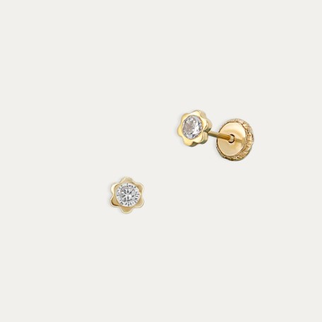 Pendientes Oro 18k Flor Circonita Canary