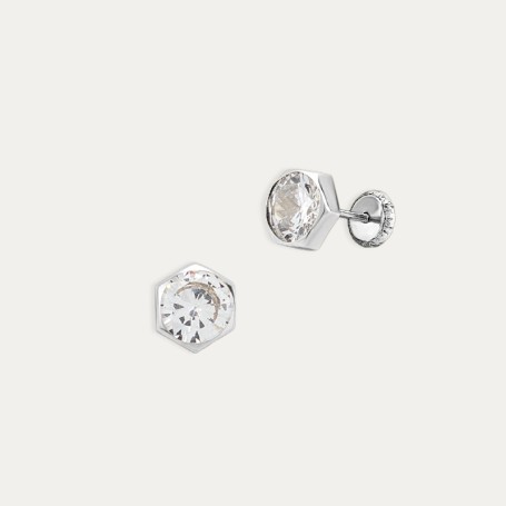 Pendientes en Oro Blanco con Circonita Hexagonal Belize