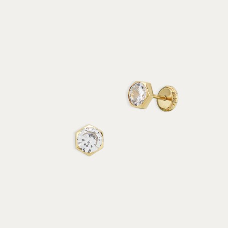 Pendientes Oro Circonita Hexagonal Lima