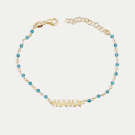Pulsera Plata Dorada Mama Piedras Azules Uma