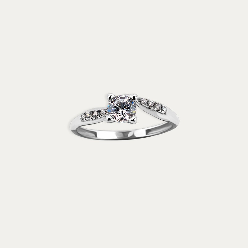 Anillo Oro 9k Blanco Circonitas Garras Zada