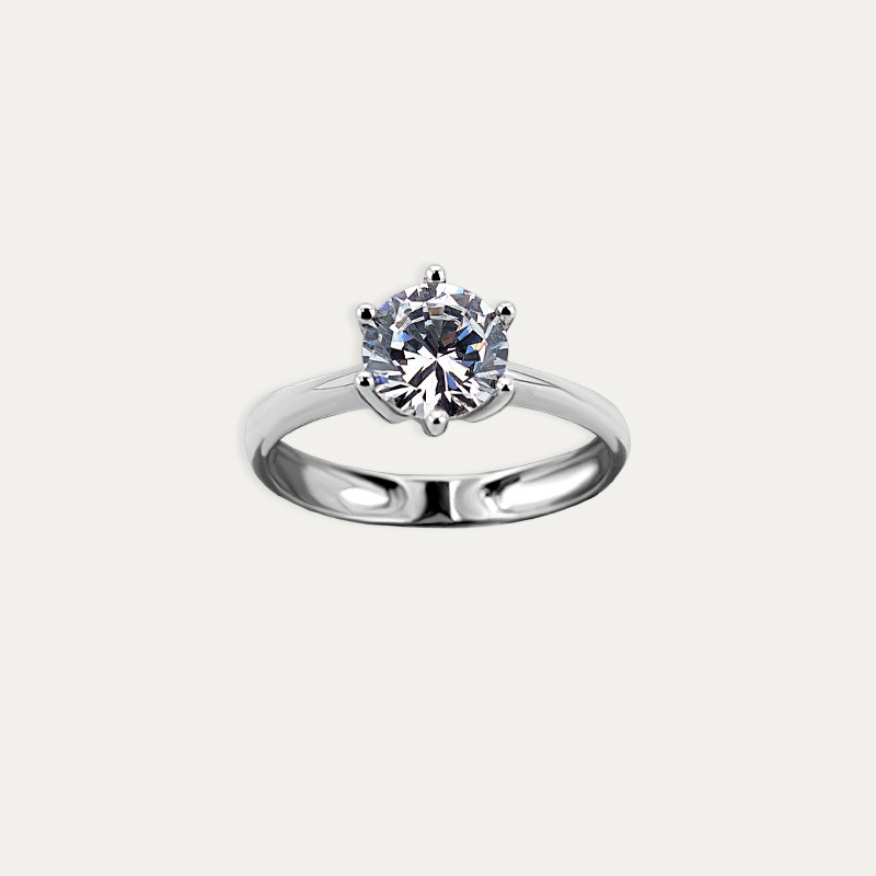 Solitario Oro 9k Blanco Circonita Seis Garras Taith