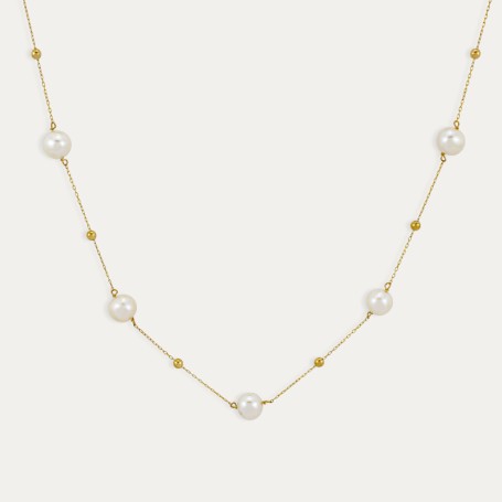Collar Oro 9k Perlas Bolas Candance