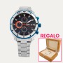 Reloj Aviador Caballero Acero Azul Más Caja Regalo