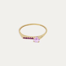 Anillo Oro 9k Piedra Rosa Ola Dolce Vita