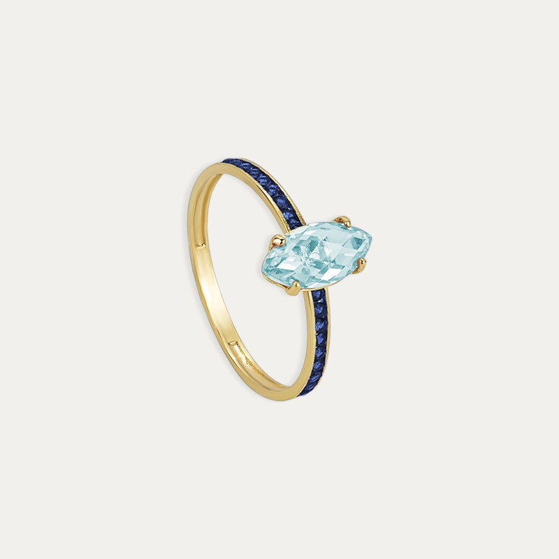 Anillo Oro 9k Piedra Color Zafiro Mar Dolce Vita