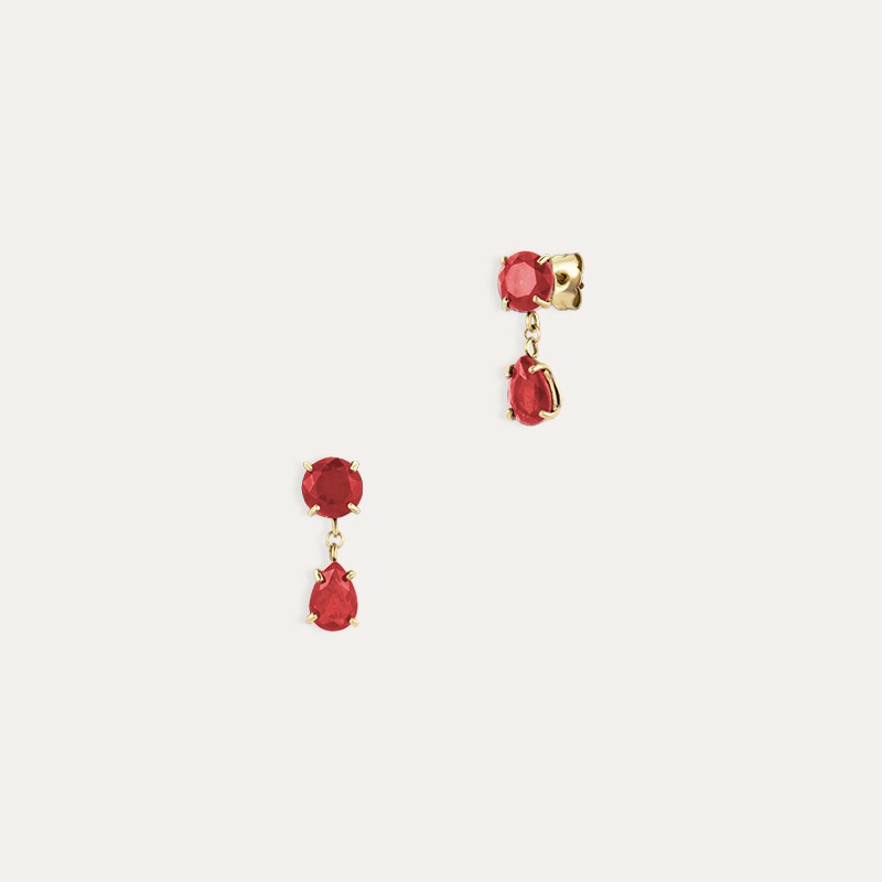 Pendientes Oro 9k Piedras Color Rubí Great Two
