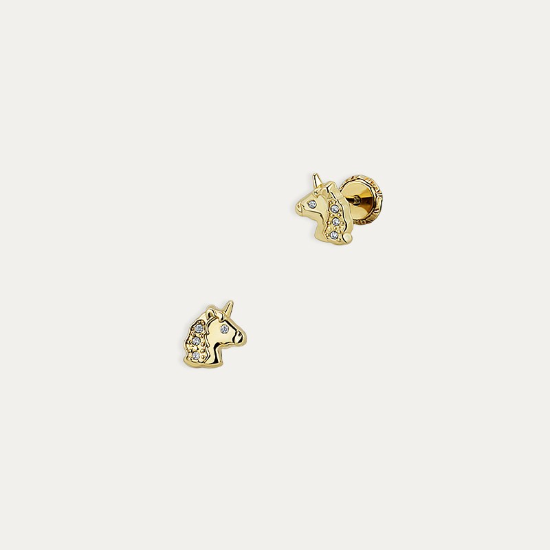 Pendientes Oro 9k infantil Circonitas Unicornio