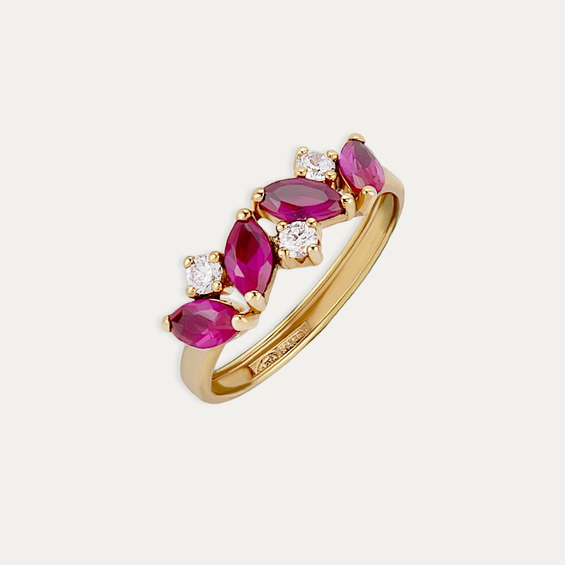 Anillo Oro 9k Piedra Color Rubí Kahlo Perfil