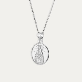Collar Plata Virgen María Y Cristo