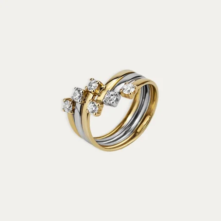 Anillo de Oro 9K Bicolor Circonitas Claw