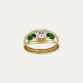 Anillo Oro 18k Circonitas Color Esmeralda Trinity