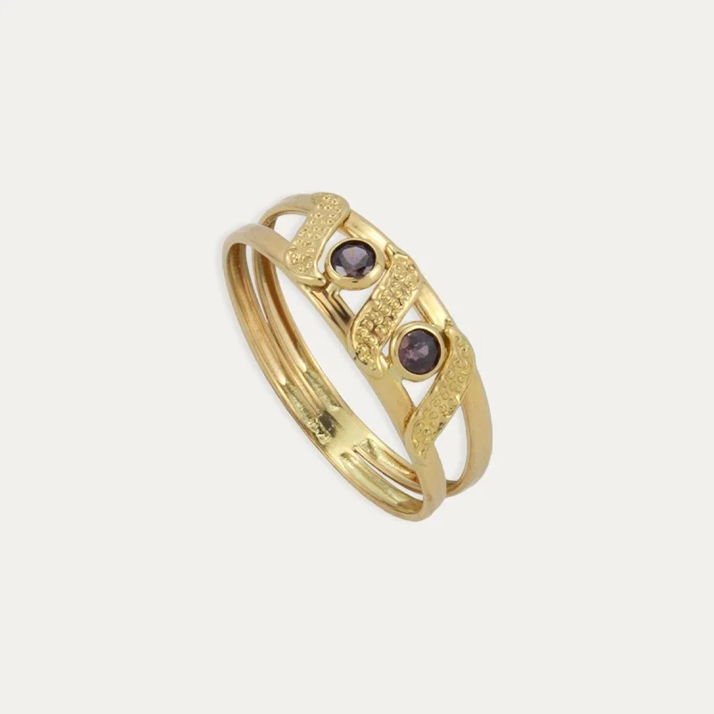 Anillo Oro 18k Piedras Color Amatista Dove