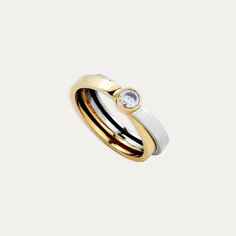 Anillo Solitario Oro 9k Bicolor Circonita Paros