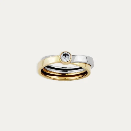 Anillo Solitario Oro 9k Bicolor Circonita Paros Zoom