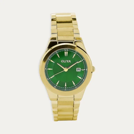 Reloj Acero Mujer Dorado Verde Bubble