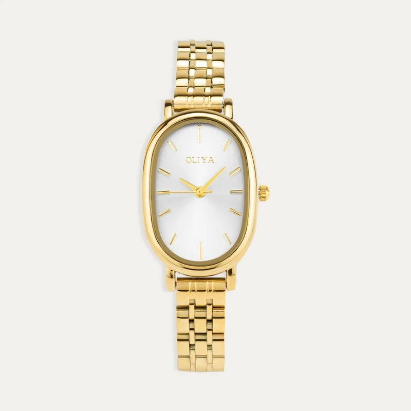 Reloj Acero Mujer Dorado Mini Oval White