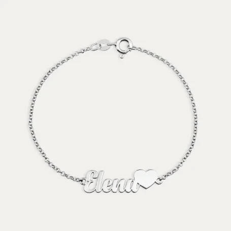 Pulsera Corazón Con Nombre  Personalizado Plata